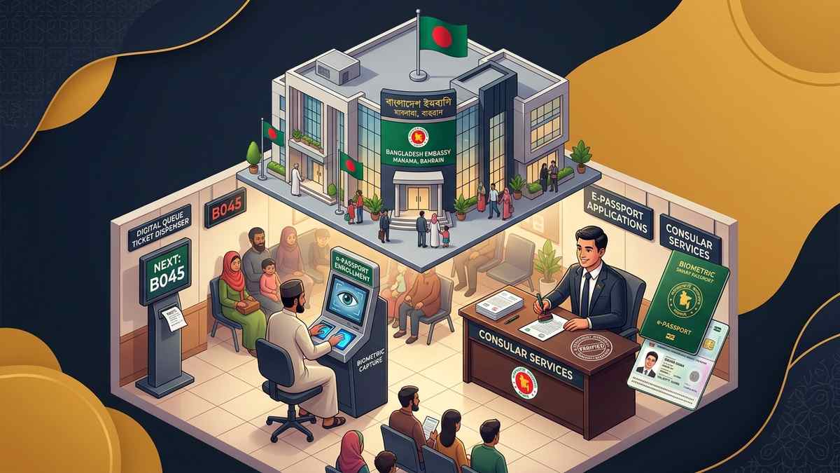 বাংলাদেশ দূতাবাস মানামা ই-পাসপোর্ট আউটপাস ও কনস্যুলার সেবা