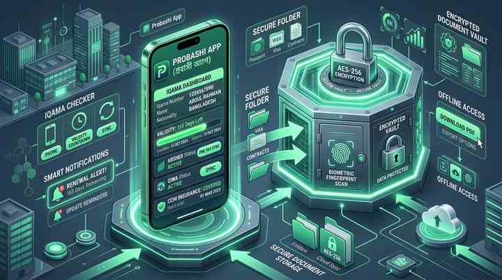 প্রবাসী অ্যাপ আকামা চেক অ্যাপ iqama check app probashi app digital vault