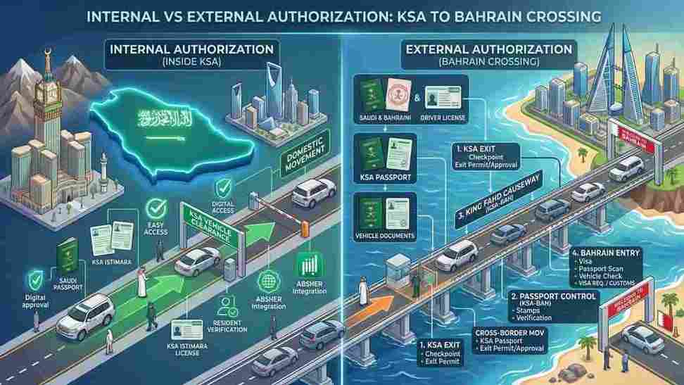 The difference between internal Saudi travel and Gulf international Tafweed authorization.