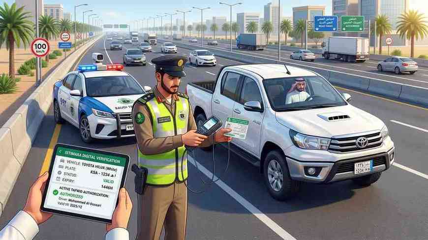 The government system for quickly verifying digital Tafweed and driving license at a checkpoint.