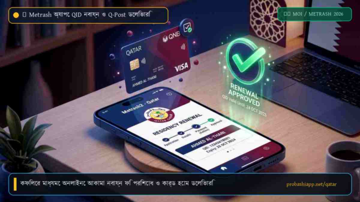 মেট্রাশ অ্যাপে কাতার আইডি কার্ড নবায়ন করার নিয়ম ও সরকারি ফি