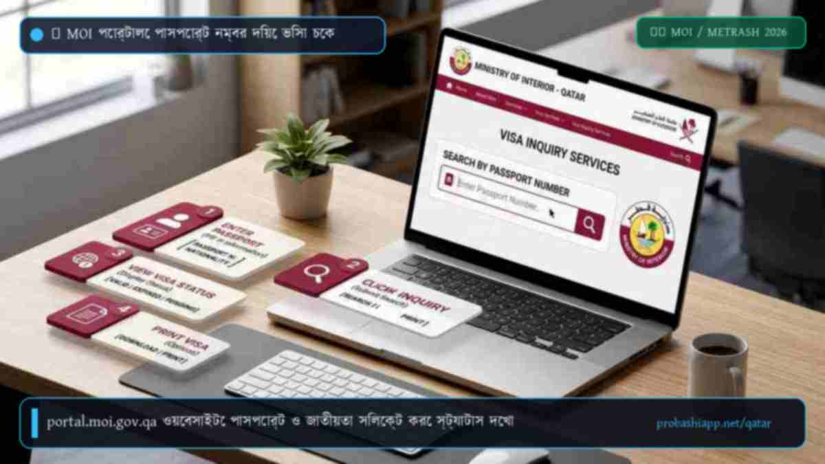 কাতার স্বরাষ্ট্র মন্ত্রণালয় MOI পোর্টালে পাসপোর্ট নম্বর দিয়ে ভিসা চেক