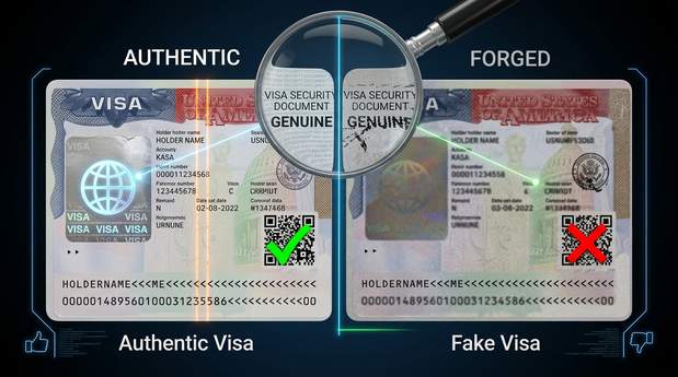 আসল ভিসা বনাম ভুয়া ভিসা ফরেনসিক নিরীক্ষা Authentic vs Fake Visa তুলনামূলক পরীক্ষা